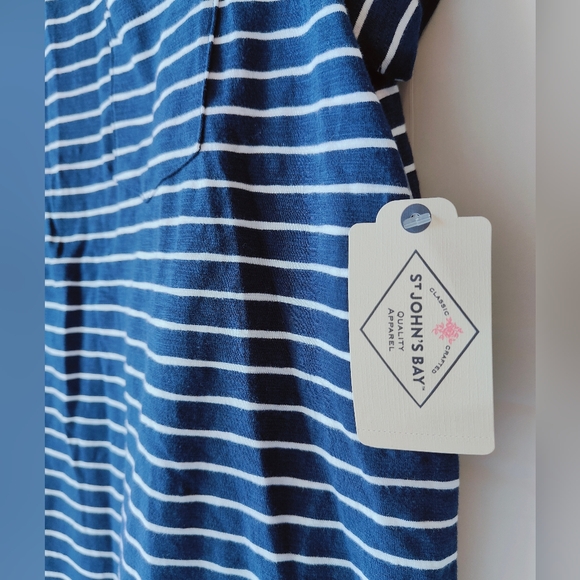 St. John's Bay Short Sleeve T-Shirt Dress With Pocket. Small. Navy White Striped - Picture 5 of 8